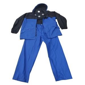 Bushmaster Rain Suit Men XL 2PC Jacket Pants Set Hooded Waterproof PVC Blue Blk.